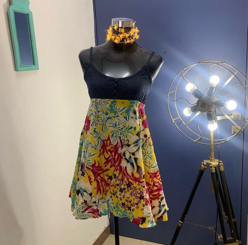 Floral Sundress with Denim Top