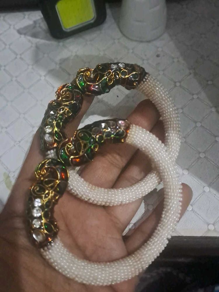 Peacock White Beads Kada