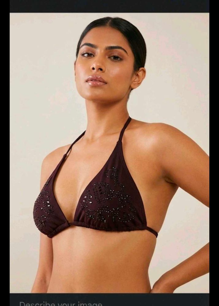 Embellished Burgundy Bikini Top🔥🖤✨