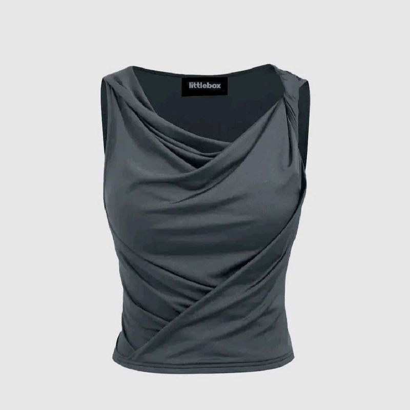 Grey Tank Top With One Side Twisted Sleeve