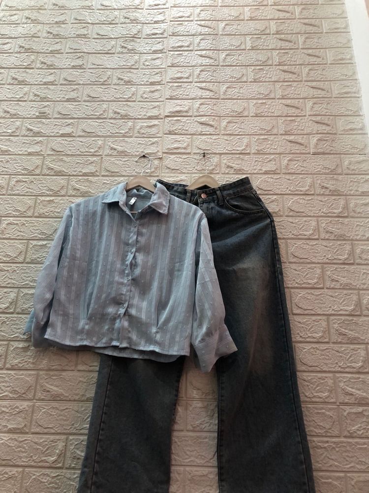 cute sky, blue top and unique colour Jeans🍬