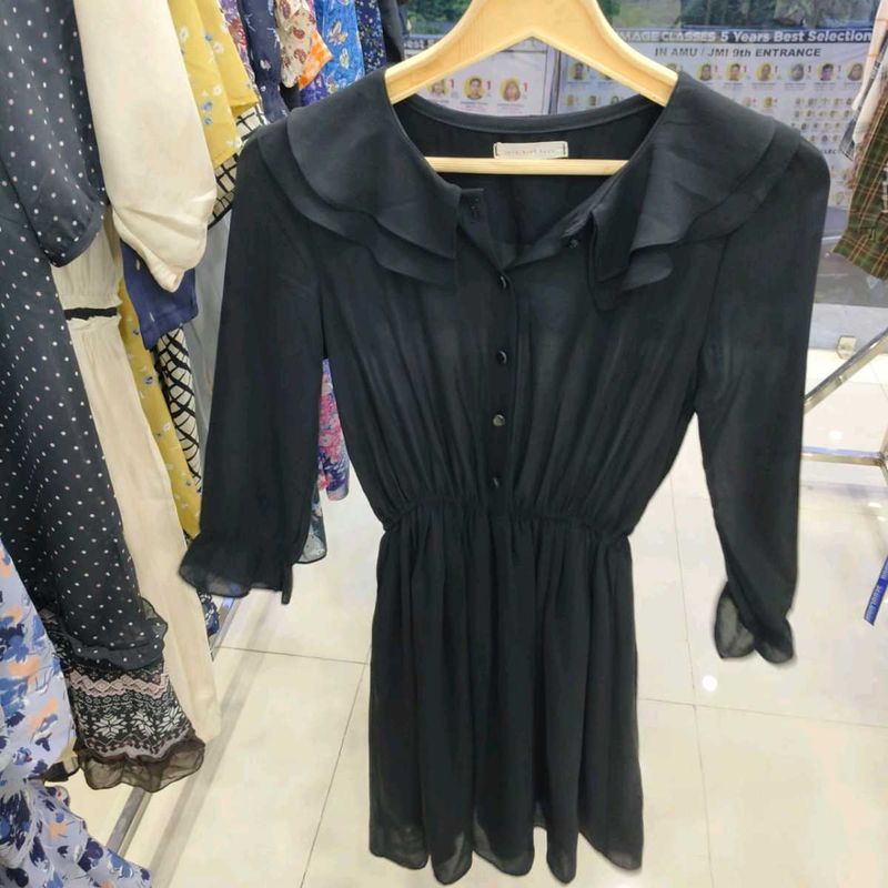 Black Ruffle Collar Mini Dress