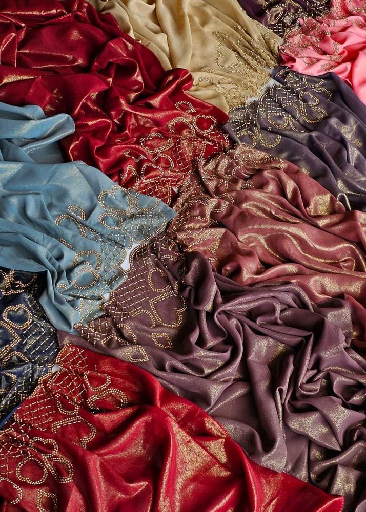 🌸New shade heavy chifon shimmer pallu handwork +