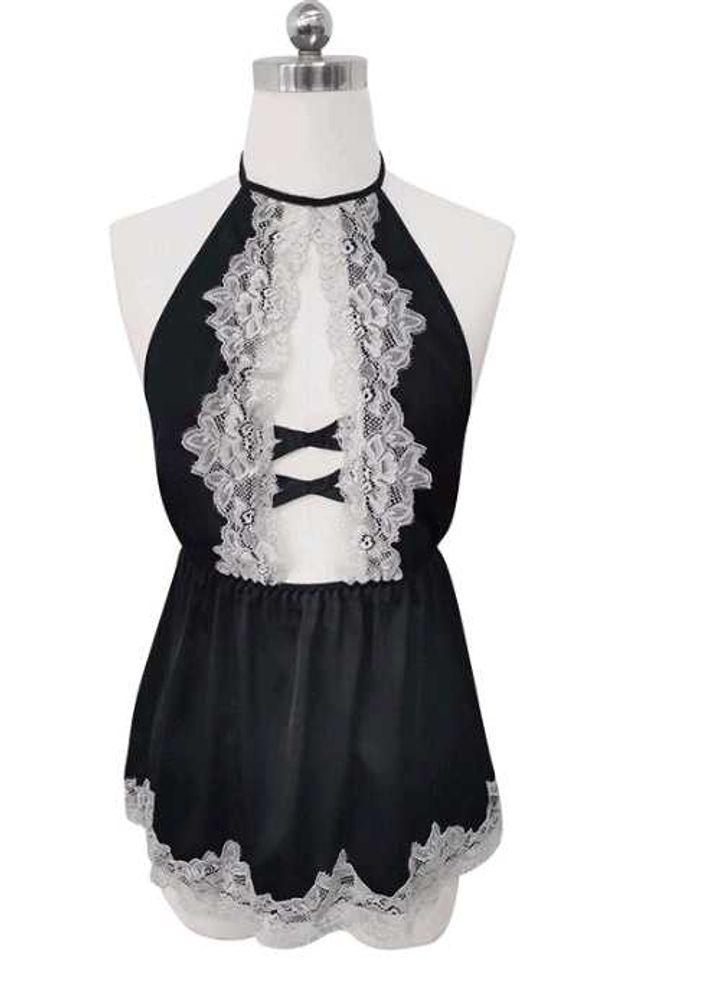 Lace Trim Halter Romper