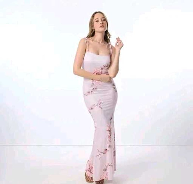Pink Knotted Sleeves Printed Slipon Dress