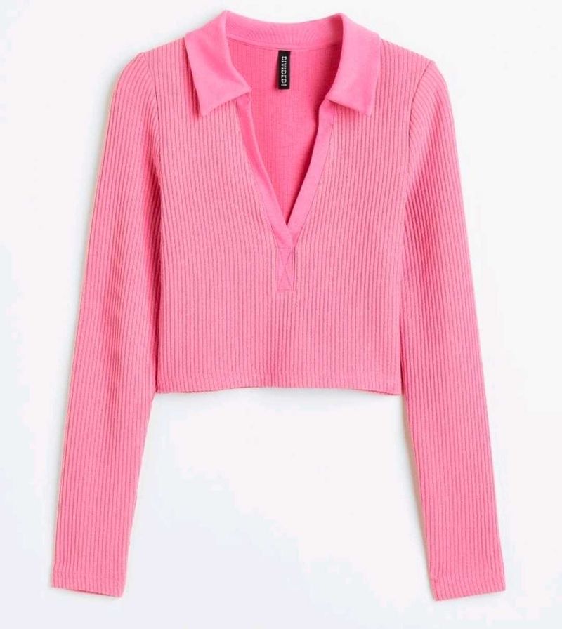 H&amp;m Ribbed Collared Top
