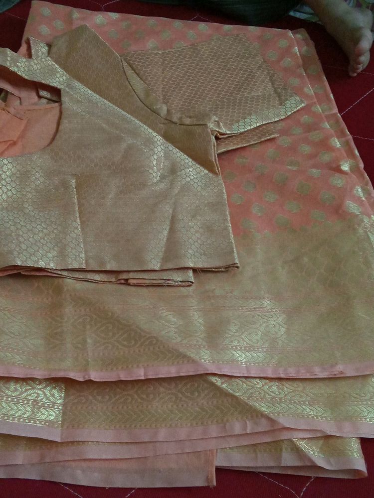 Peach Banarasi Saree with Blouse