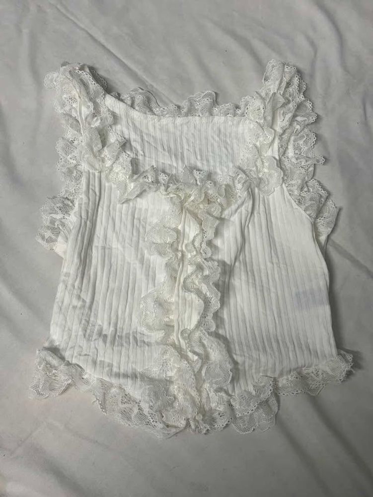 White Lace Trimmed Tank Top