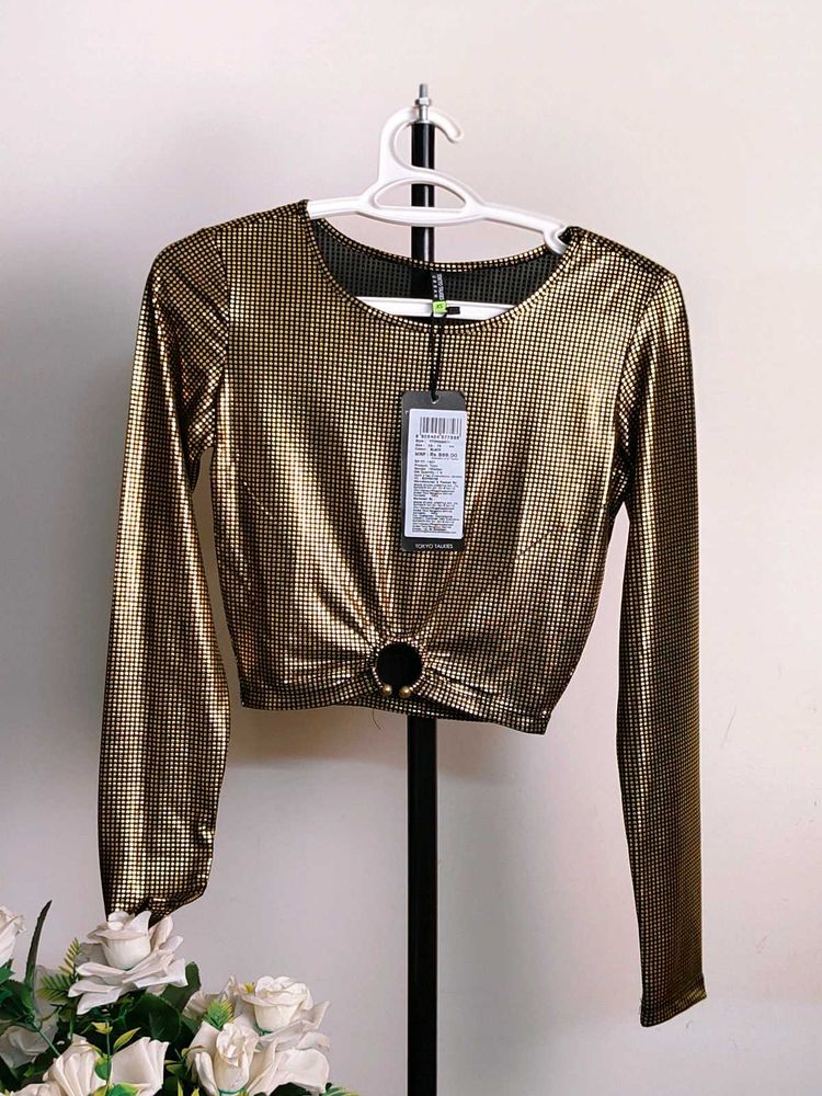 Metallic Long Sleeve Crop Top