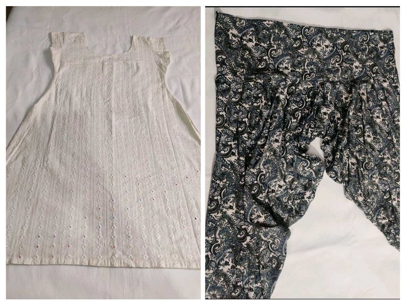 Stitched Cotton Chikan Kurta &amp; Patiala Pant