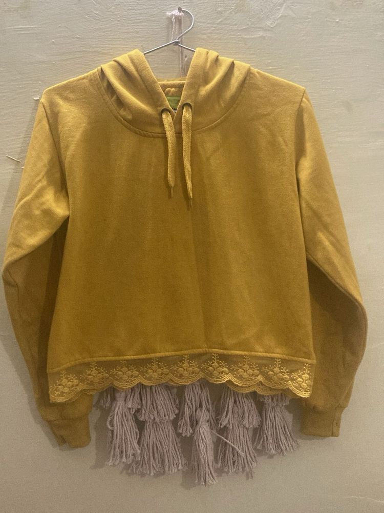Cute Yellow Hoodie with Lace Detail