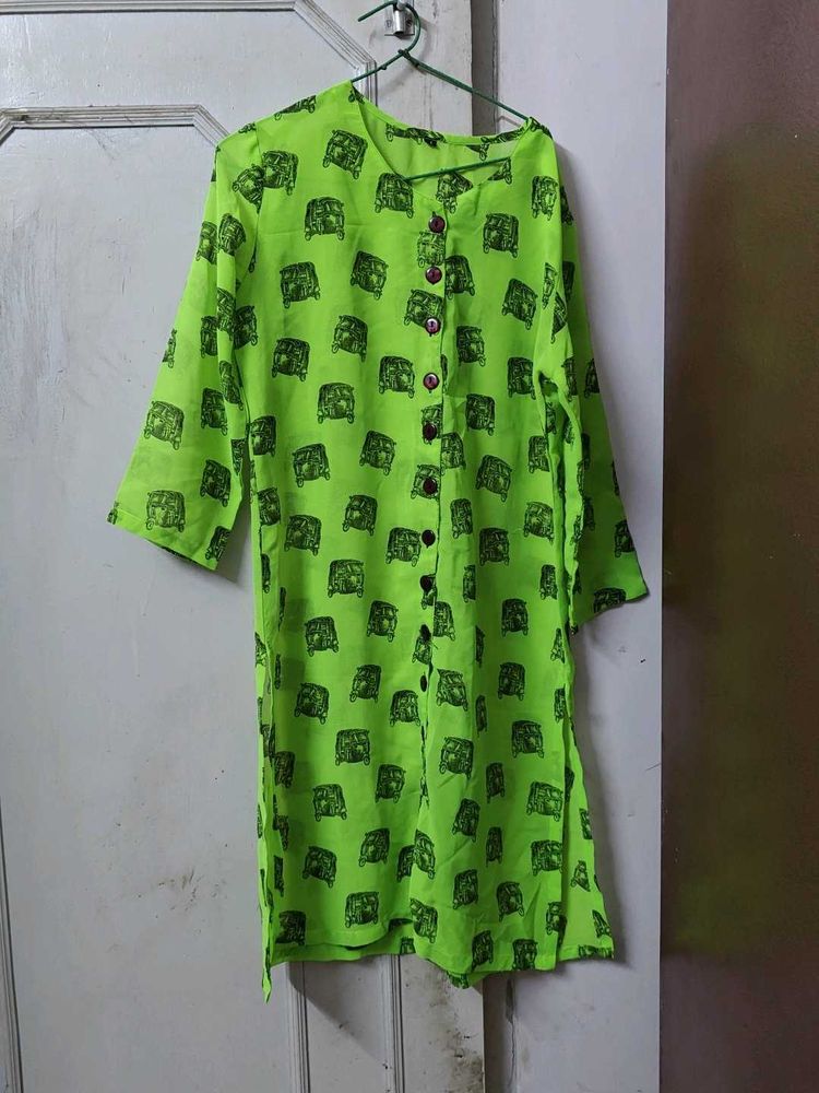 Digital Printed Neon Green Auto Design Kurti