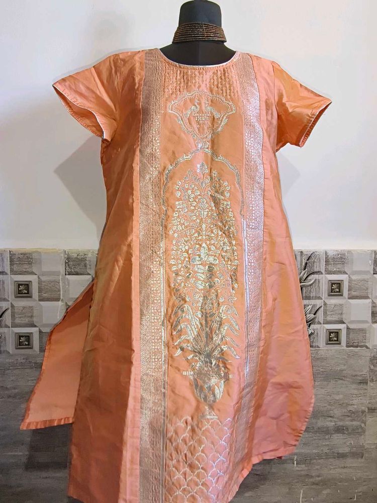 Branded Peach Embroidered Kurta XXL
