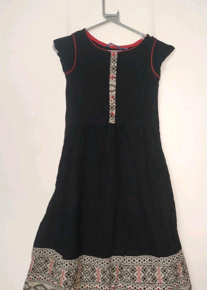 Black Midi Dress with Embroidered Details
