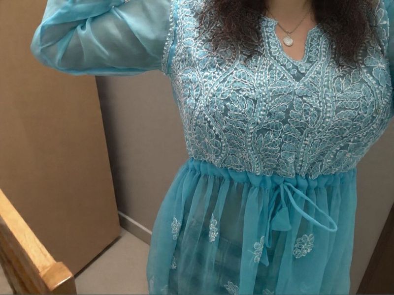 Blue Embroidered Tunic top kurti