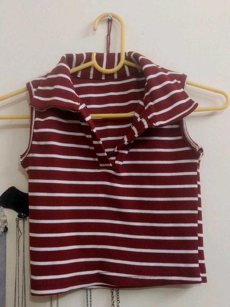 Striped Polo Crop Top