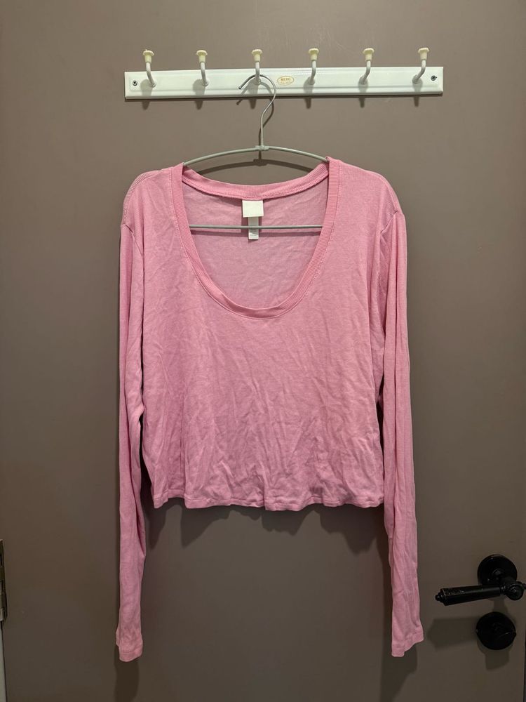 Pink Long Sleeve Crop Top