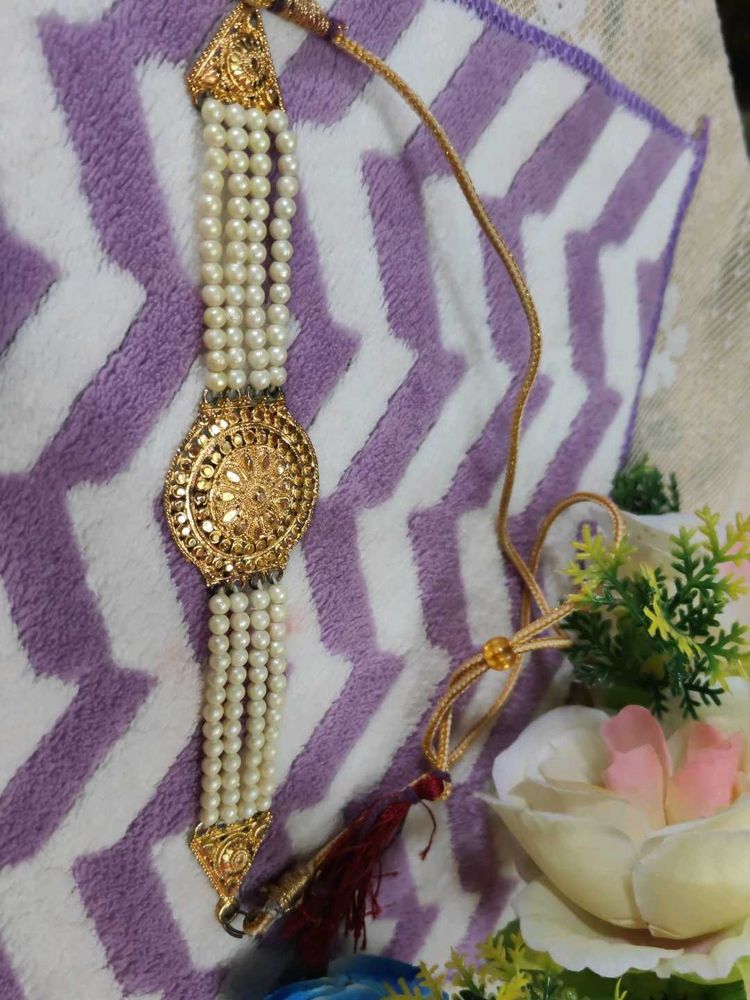 Pearl and Gold Tone Adjustable Necklace