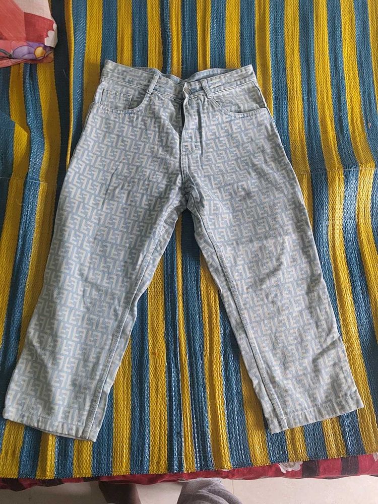 Patterned Denim Jeans