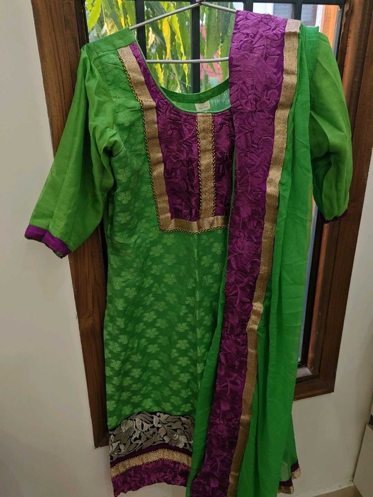 Green &amp; Purple Salwar Kameez