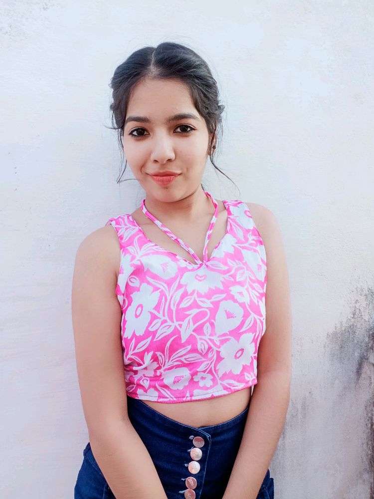 white &amp;pink flower printed top