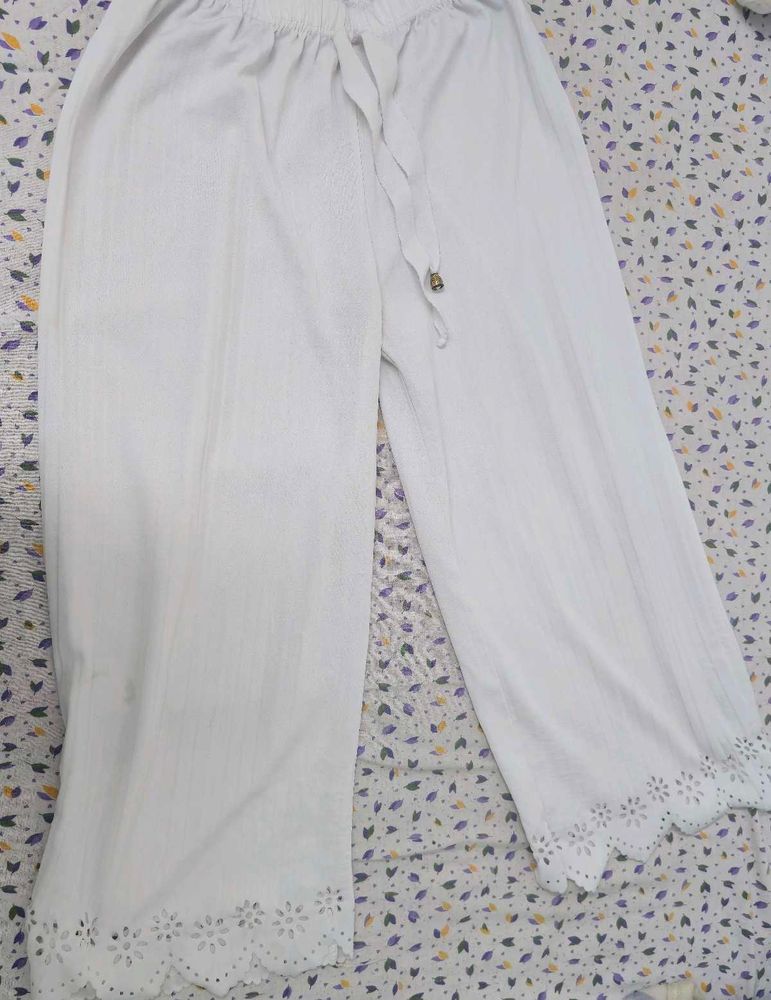 White Embroidered Pants plazo