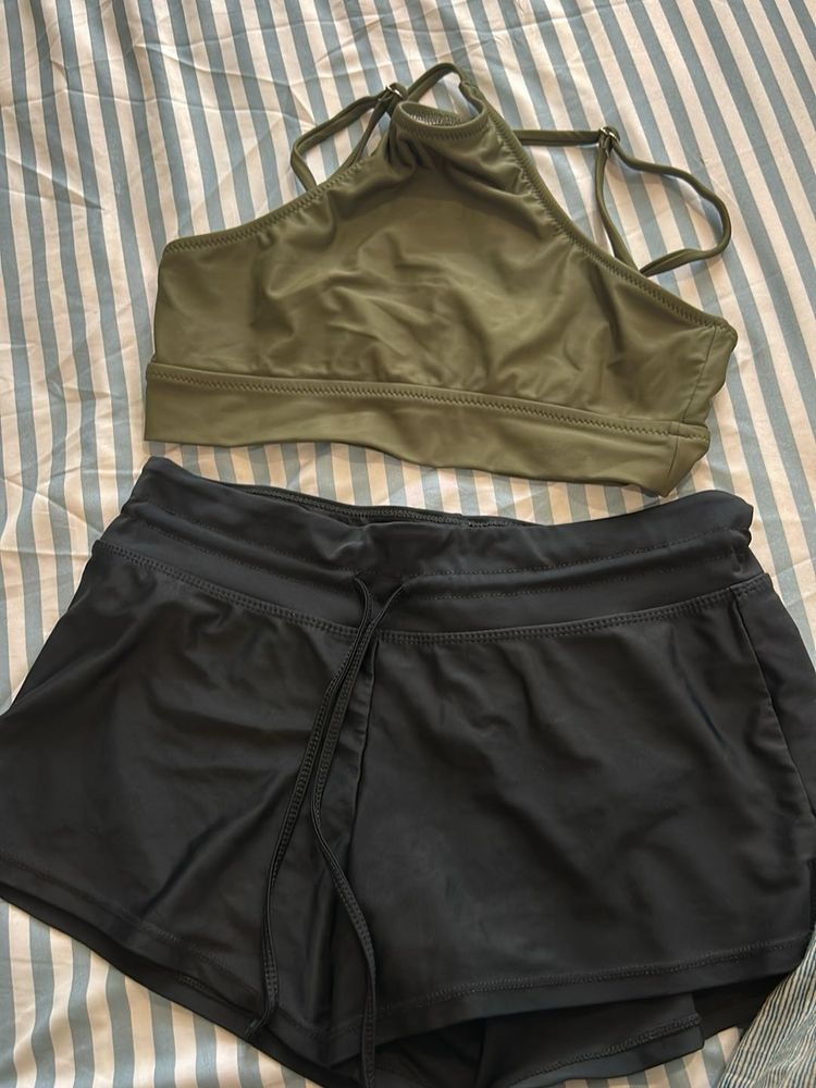 Olive &amp; Black Swim/ Active Set