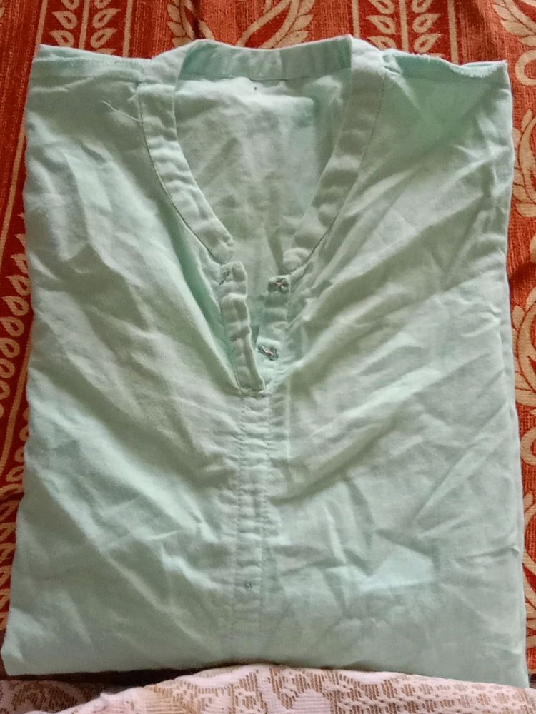 women blue small size pure cotton straight kurtha..