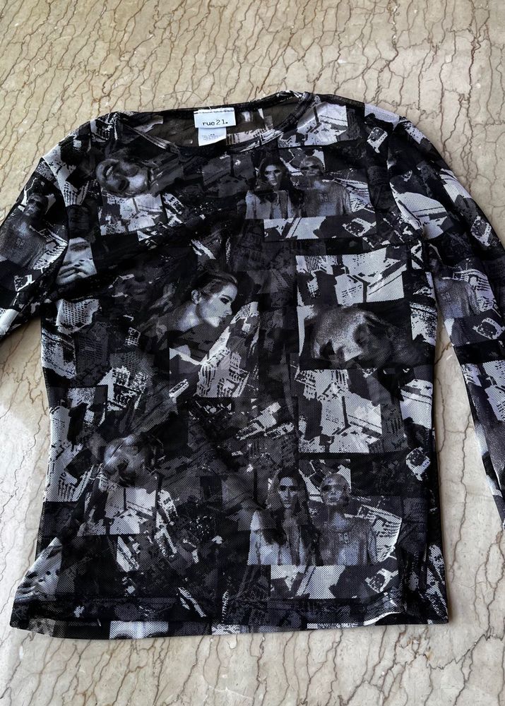 Rue 21 Collage Print Mesh Top