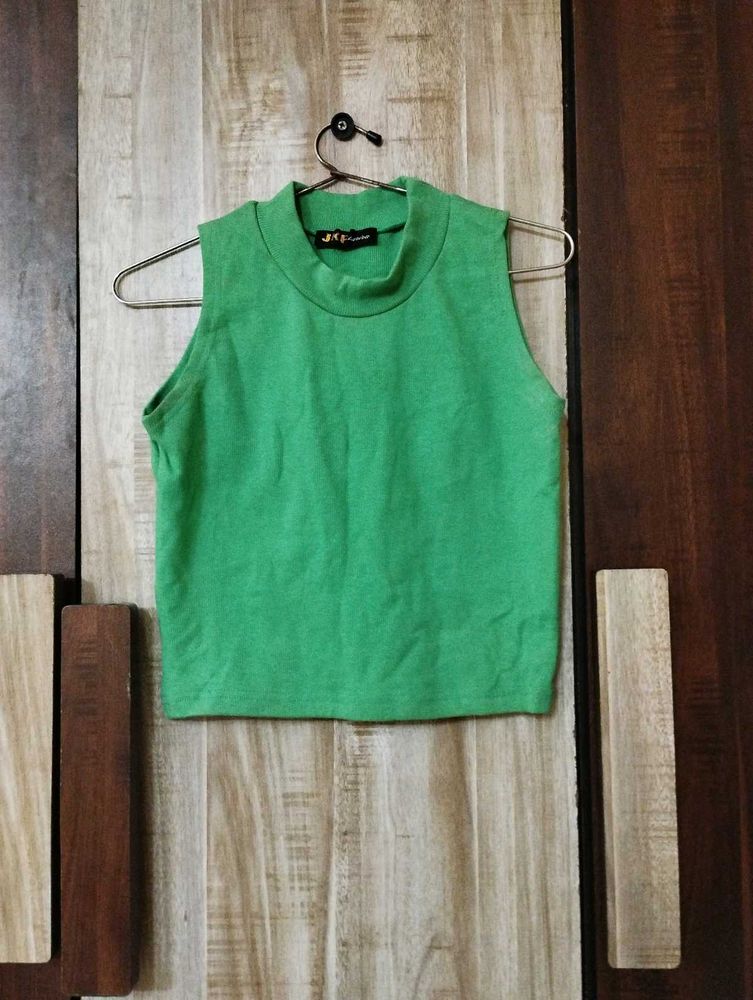 Green Mock Neck Sleeveless Top