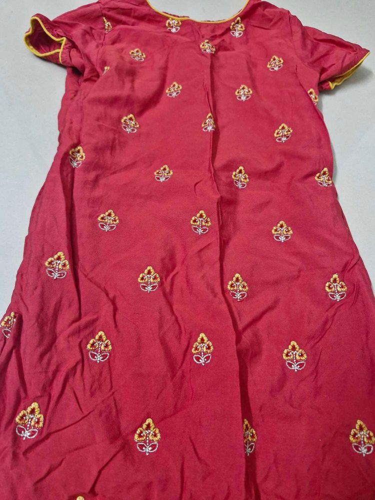 Red &amp; Yellow Embroidered Shrara Set