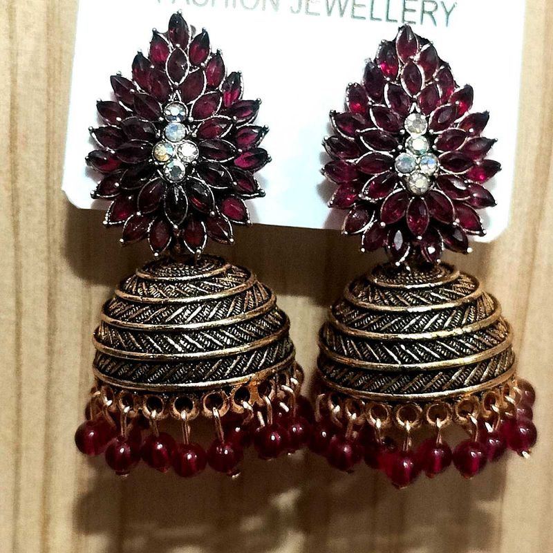 Burgundy / Maroon Colour Jhumka Earrings