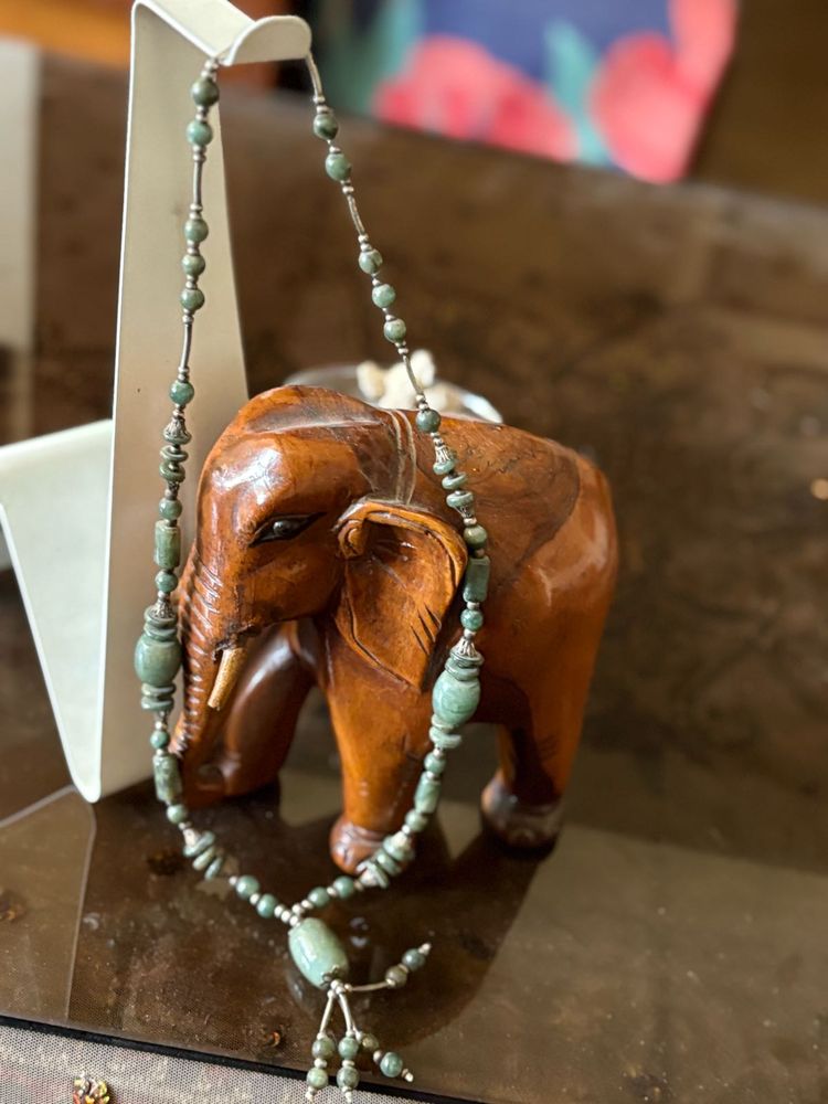 Green Beaded Tassel Necklace