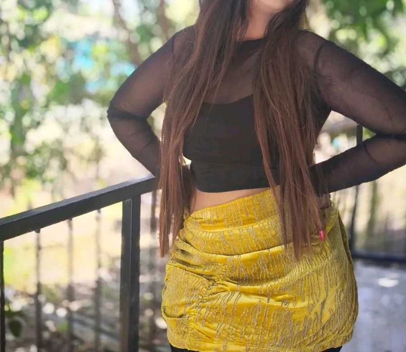 Yellow Ruched Mini Skirt
