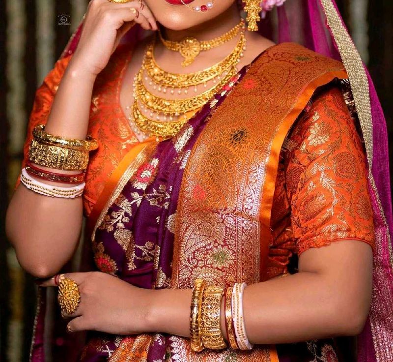 Wine And Orange Banarasi Silk Saree