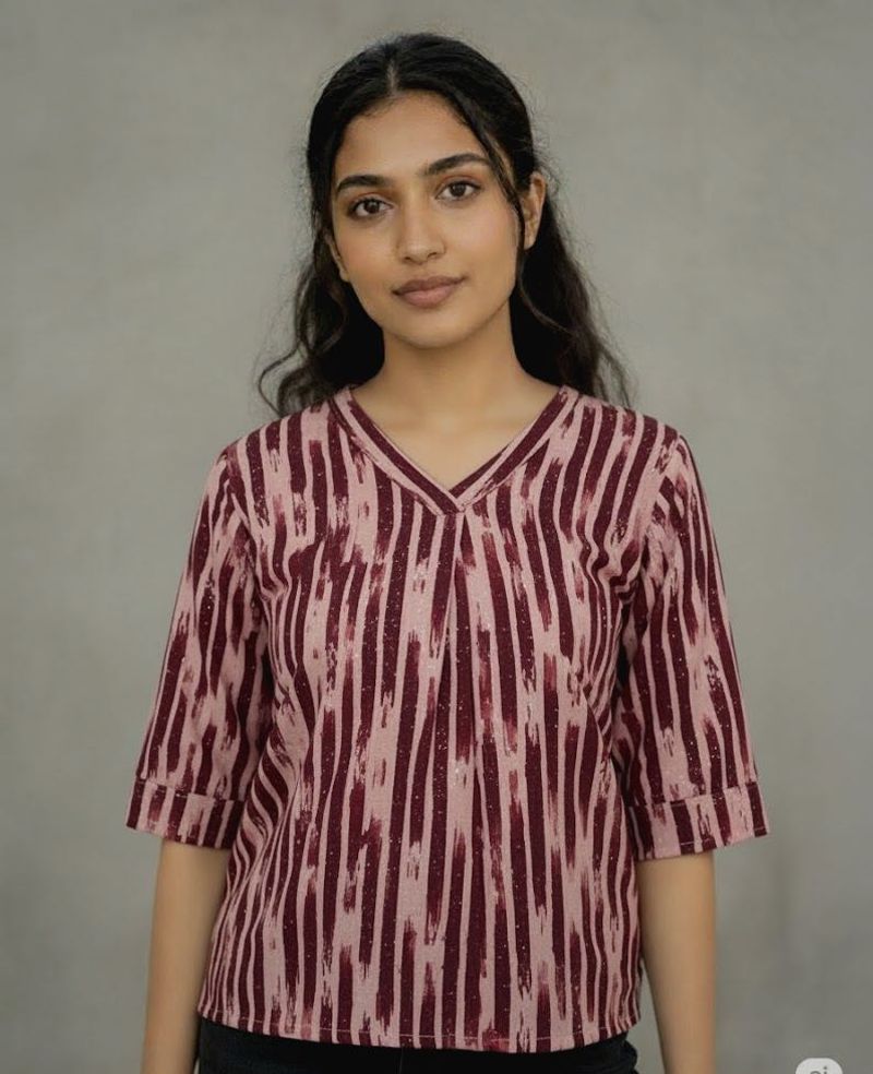Sparkling Striped V-Neck Top