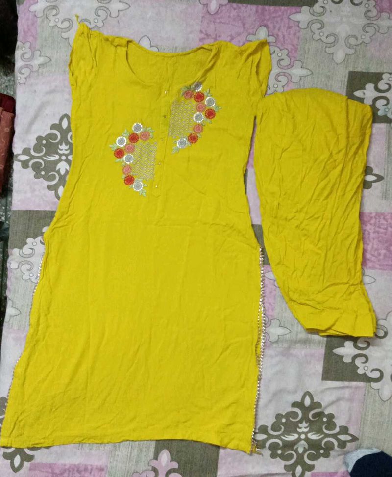Yellow Embroidered Kurta Set