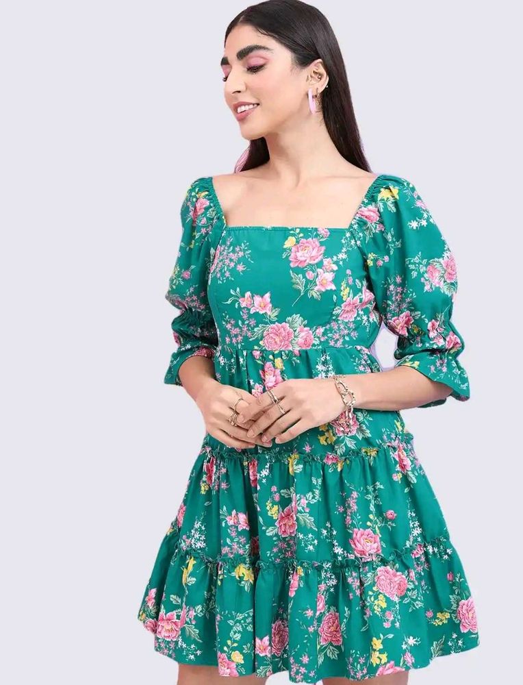 Floral Print Green Dress