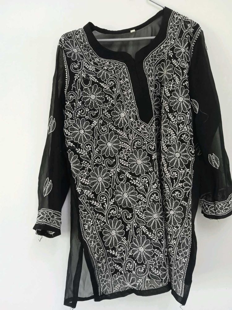 Black Embroidered Tunic Short Kurti