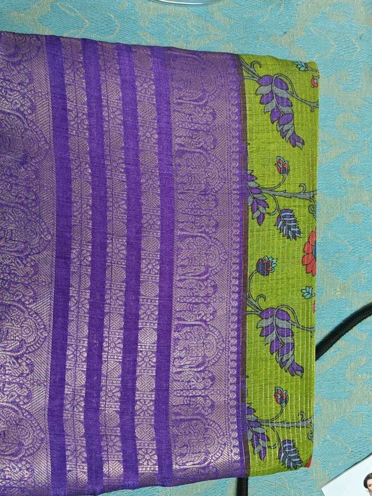 Purple &amp; Green Floral Saree