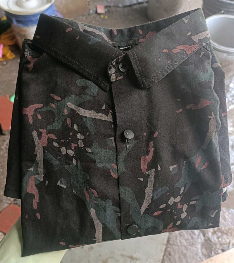 Camo Print Button-Down Shirt
