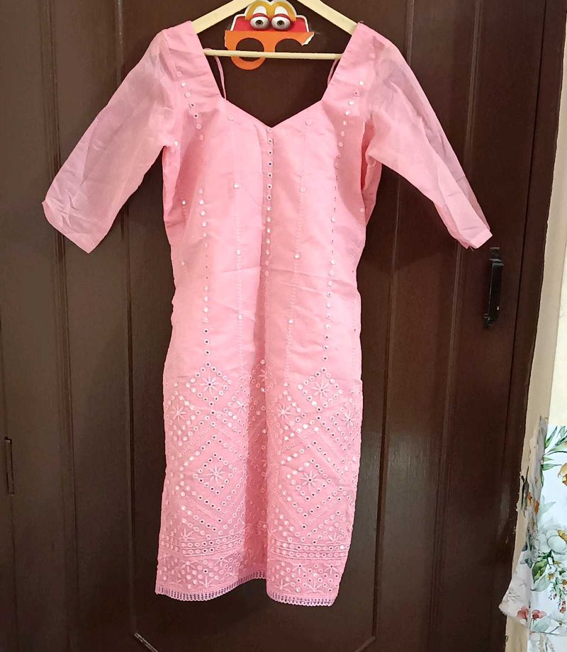 Baby Pink Mirror Work Festive Suit