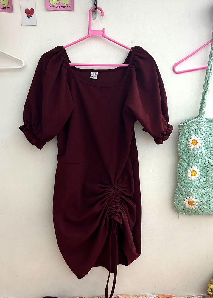 Selvia Maroon Bodycon Dress | Size Xl