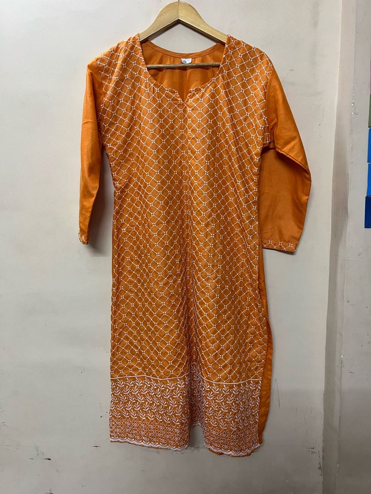 Orange Embroidered Kurta
