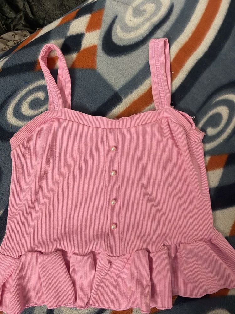 Cute Pink Ruffled Tank Top