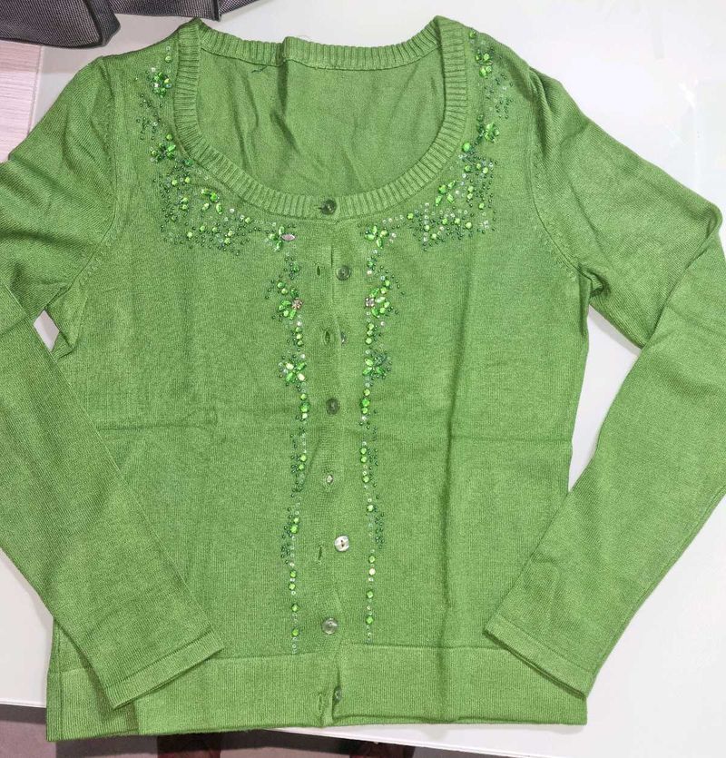 Green Embellished Cardigan