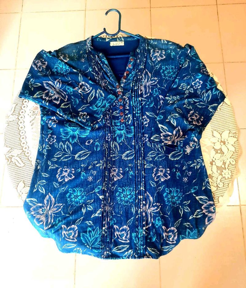 Blue Floral Print Top 3XL