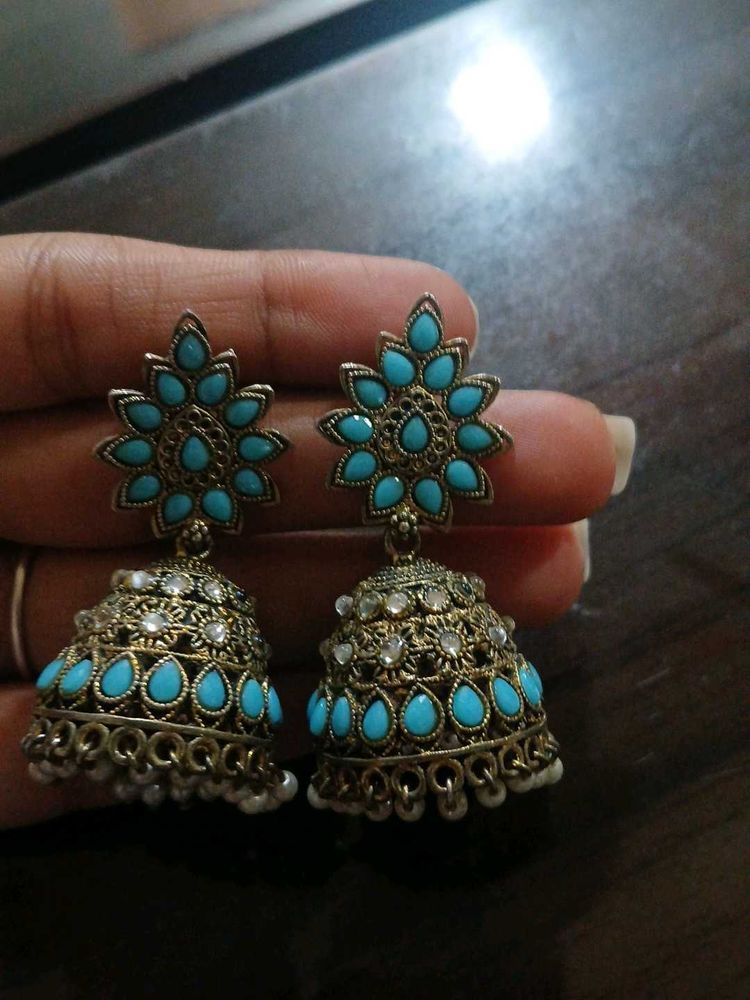 Turquoise Jhumka Earrings