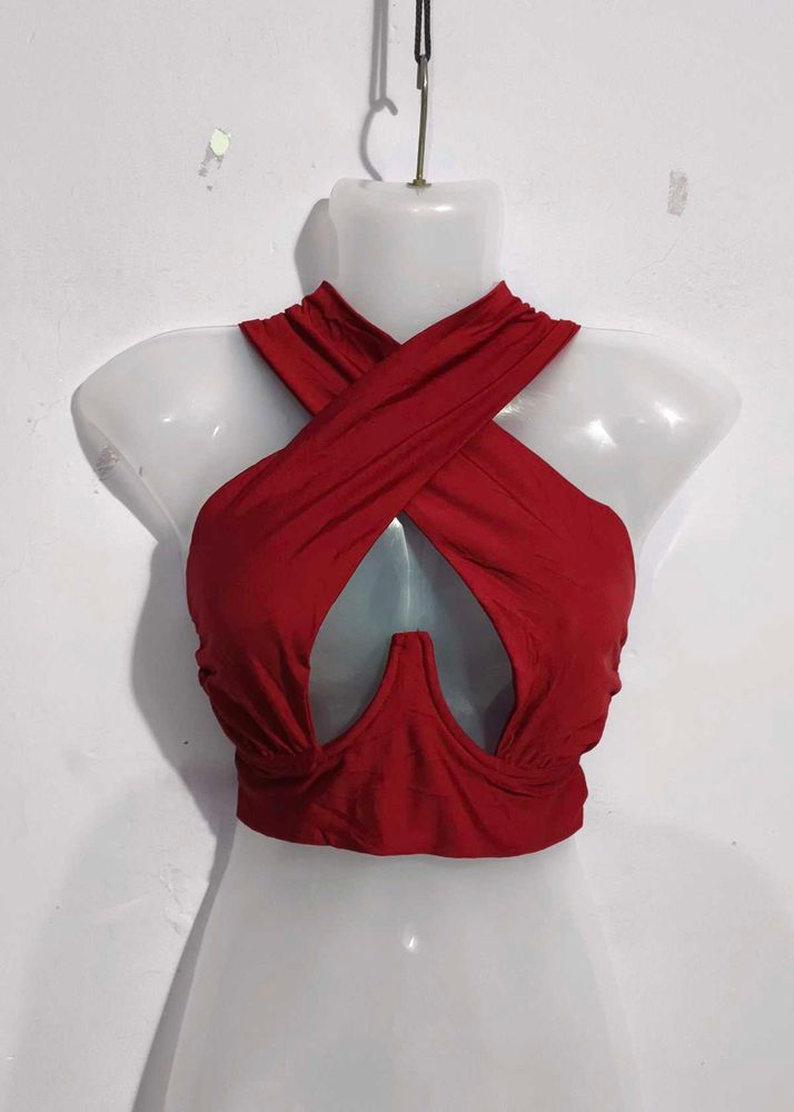 Red Crisscross Crop Top