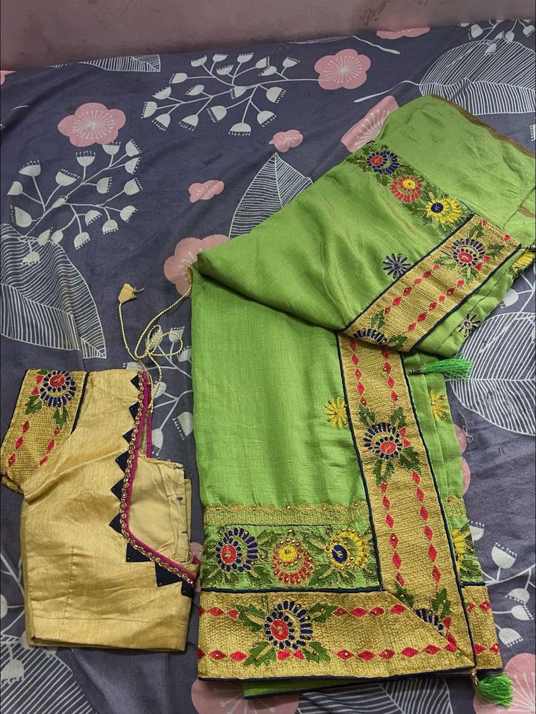 elegant embroidery saree with blouse